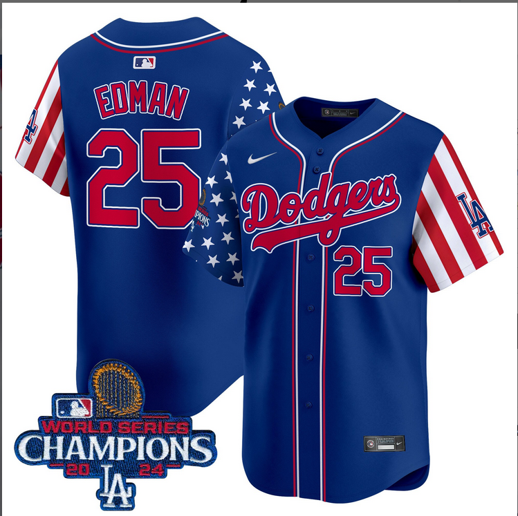 Men MLB Los Angeles Dodgers #25 Edman American Style blue 2024 World Series Champions  Limited Jersey